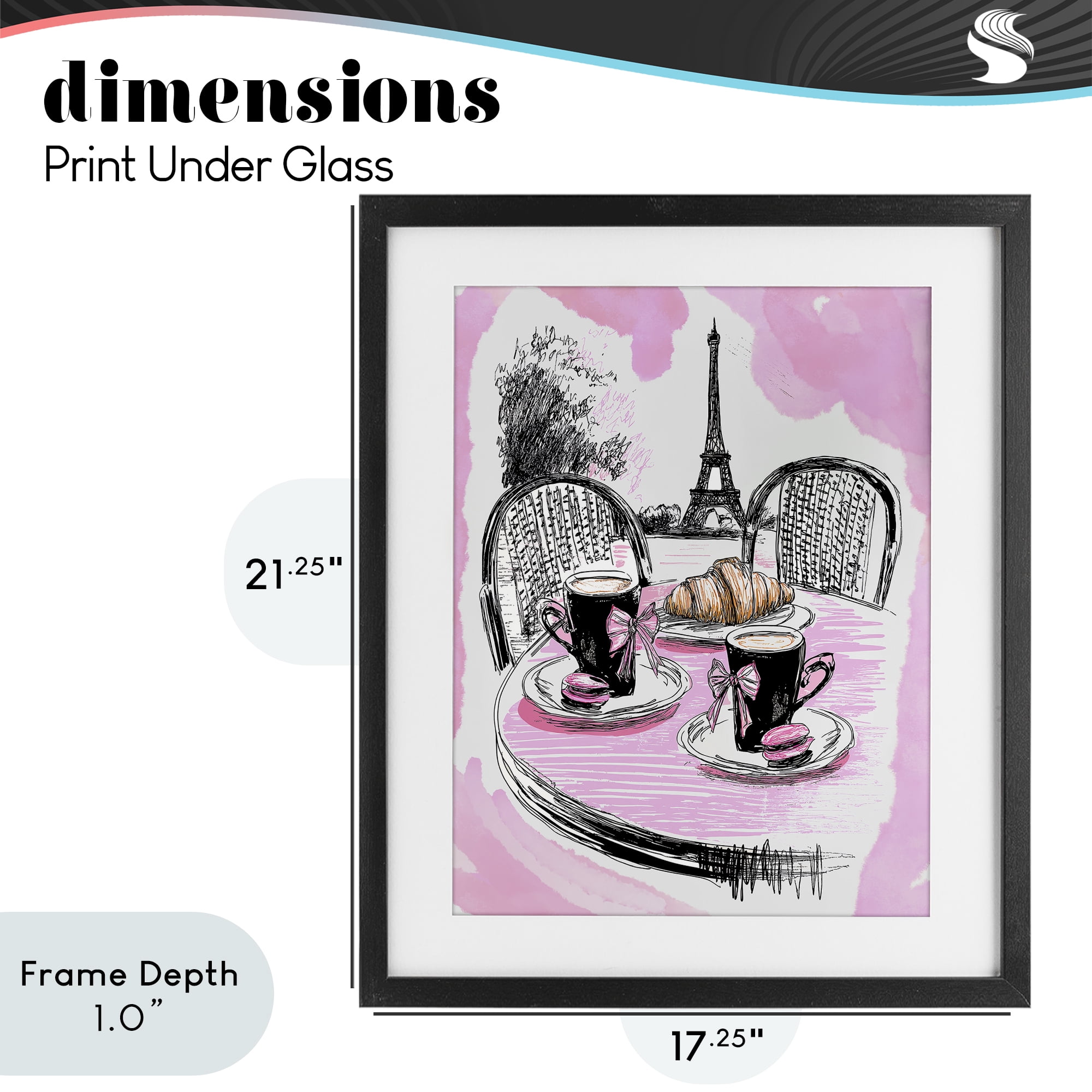Stupell Industries Pink Parisian Cafe Breakfast Black Framed Print Under Glass, design by Jess Stempel
