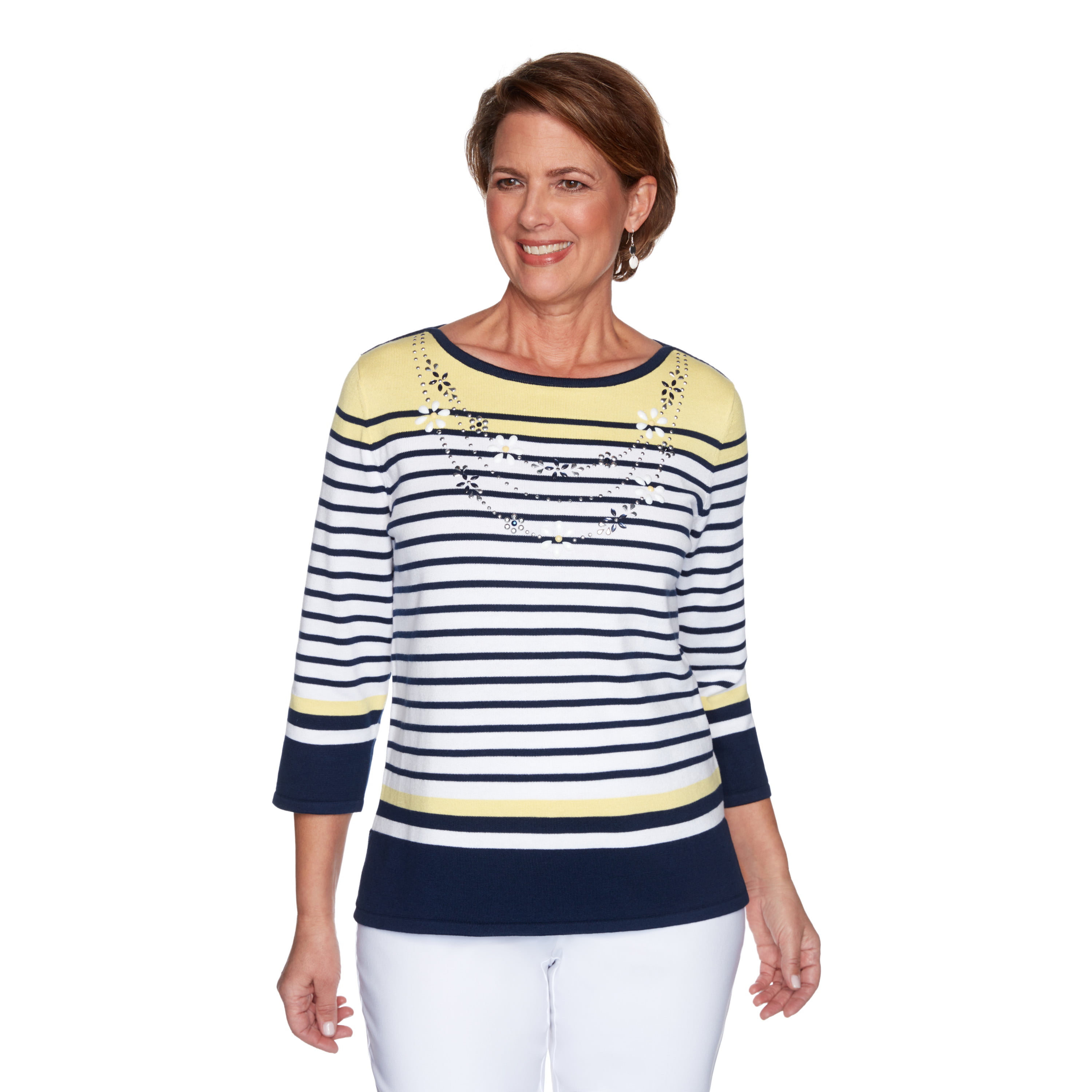 Alfred Dunner Plus Embellished Stripe Textured Sweater 