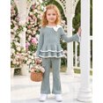 thumbnail image 4 of Yaoqi 3T Toddler Girl Outfit Set 4T Child Girls Clothes Ruffle Long Sleeves Bowknot Top Solid Color Flared Pants 2pcs Clothing Green, 4 of 7