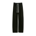 thumbnail image 2 of CLOISE Casual Wide Leg Pants for Women Casual Petite Cotton Wide Leg Pants With Pockets Drawstring Elastic Waist Comfy Mid Rise Palazzo Pants Pull On Capri Lounge Pants Loose Fit Trousers Black, 2 of 4