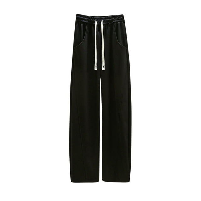 FAIWAD Women's Wide Leg Cotton Pants Summer Elastic High Waist Drawstring Sweatpants with Pockets