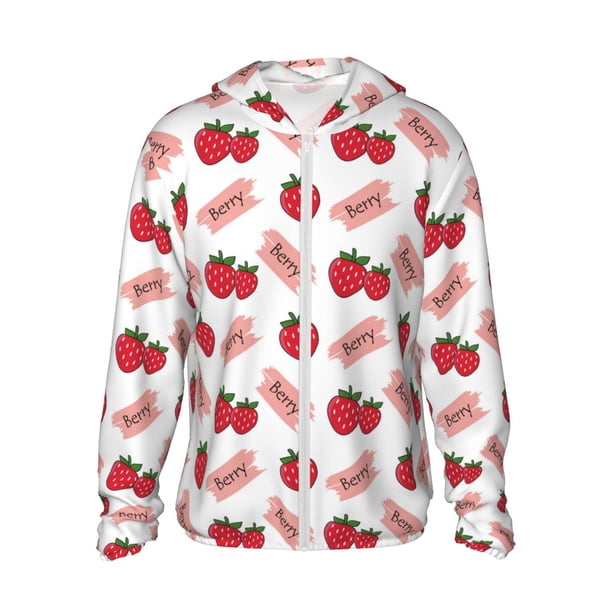 Fotbe Strawberry Chaqueta con Protección Solar UPF 50+ para Hombre y Mujer, Camisa con Capucha y Bolsillos-Small