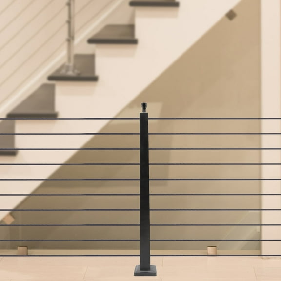 304 Stainless Steel Cable Railing Post,Black Square Design,10-Hole,220lbs Load,Ideal for Indoor/Outdoor & Seaside Use