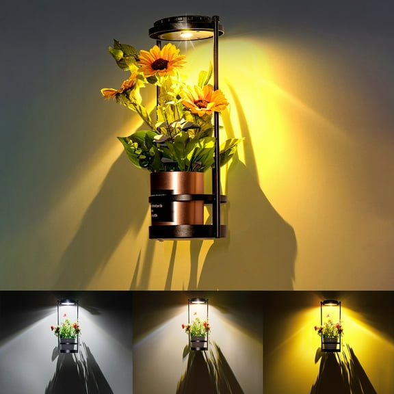 Solar Floor Lamps with Plant Stand, 3 Color Temperatures Solar Lights Outdoor Patio Decor, Solar Wall Sconce Shelf Planter Outdoor Waterproof, Solar Outdoor Lights for Yard Porch Patio Decor
