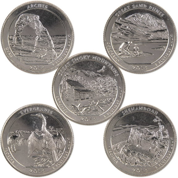 2014 S National Park Quarter 5 Coin Set Uncirculated Mint State Clad 25c