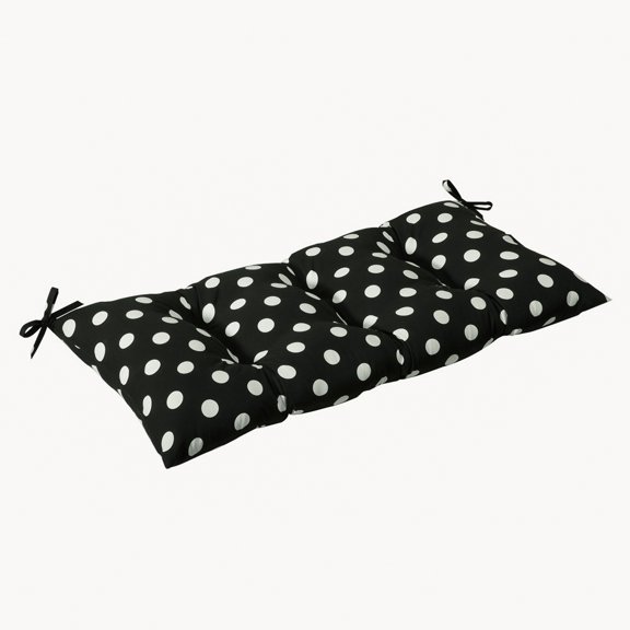Pillow Perfect 44-inch Outdoor Loveseat/Bench Cushion with Ties - Polka Dot Black