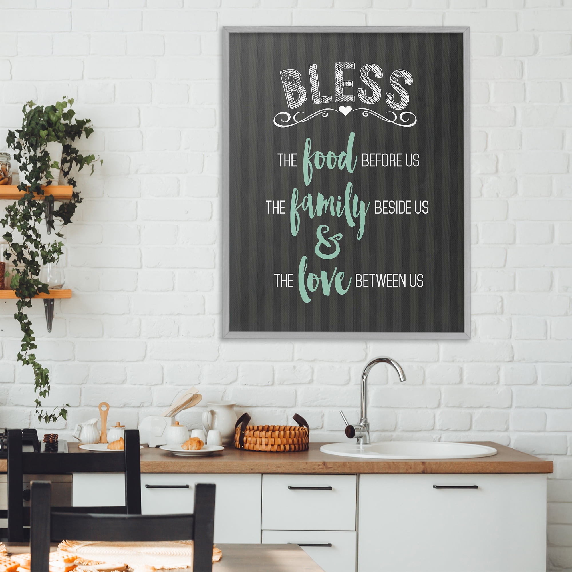 Bless The Food Family & Love Gray Framed Giclee Art, design by Lettered and Lined