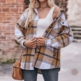 thumbnail image 4 of XMHJSMD Women's Shirts Women's Long Sleeve Shirt Plaid Jacket Fashion Lapel Collar Plaid Coat Women Dressy Tops And Blouses (Beige,Xxl), 4 of 5