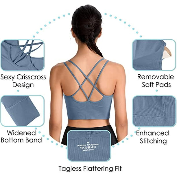 Sujetadores deportivos con espalda cruzada sujetadores recortados cruzados con tiras acolchadas para yoga entrenamiento fitness bajo impacto blanco XL negro XL ER Walmart en linea