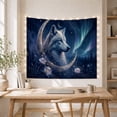 thumbnail image 5 of Wolf Under Full Moon, Aurora and Lotus Mystical Fantasy for Wildlife Lovers, Celestial Nature Decor, Halloween Gift Tapestry Wall Hanging for Bedroom, Living Room, 5 of 7