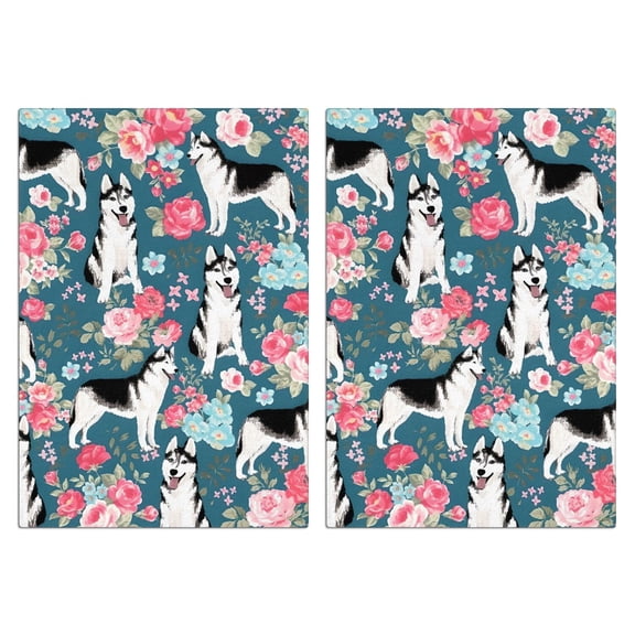 2 Pcs Funny Kitchen Towels,Husky Dog Flower Floral Microfiber Dish Towels,Kitchen Tea Towels,Kitchen Towel Set (18" X 26")