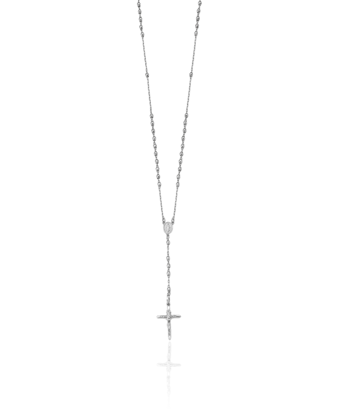 14K Solid White Gold 3mm Rosary Bead Necklace Chain
