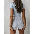 thumbnail image 3 of SUNSIOM Femmes 2 Pièces Lounge Tenues, Col Rond Courte Manches Slim Chérie Crop Tops et Short Pyjama Ensemble pour l'Été, 3 of 8