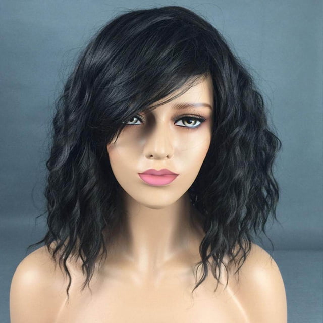 Perruques pour Femmes Cheveux Bouclés Cosplay Perruque avec Rose Perruque en Filet Perruques Perruques Ombre Noir 38cm