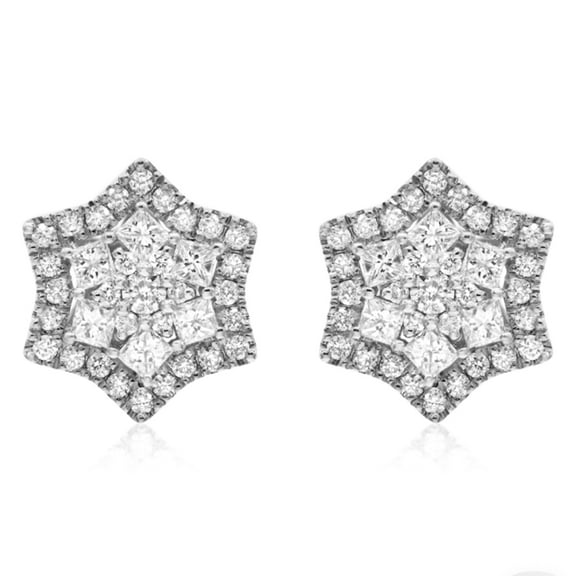 White Gold 925 Sterling Silver Unisex Hypoallergenic Iced Cz Star Flower Cluster Hip Hop Round Honey Comb Set Rhodium Screw Back Stud Earrings For Men And Women
