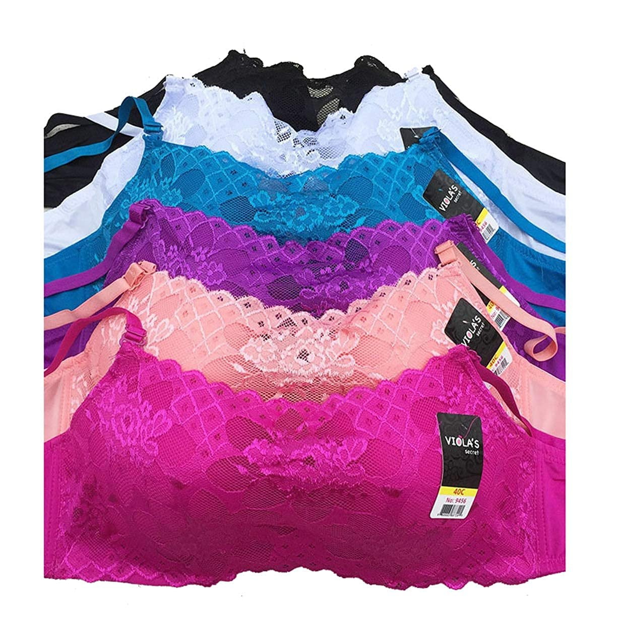 6 Pieces Full Coverage Camisole Demi Front Lace Cami Bra AC (32B, 9456