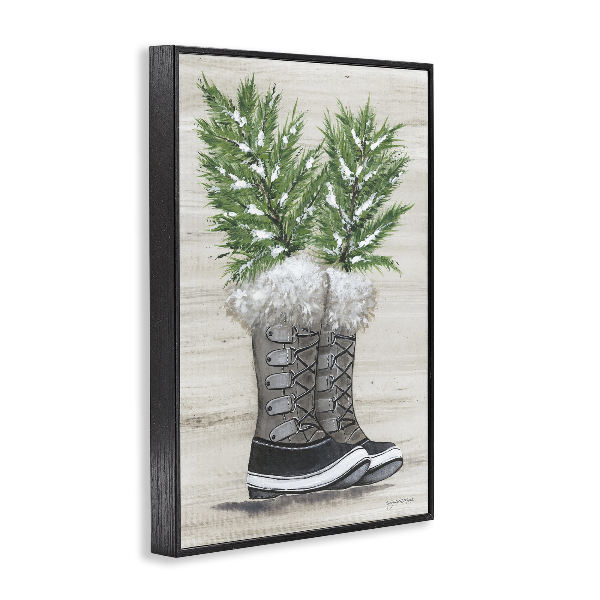 Stupell Industries Winter Sprigs in Boots Botanical & Floral Painting Black Framed Art Print Wall Art, 20 x 30