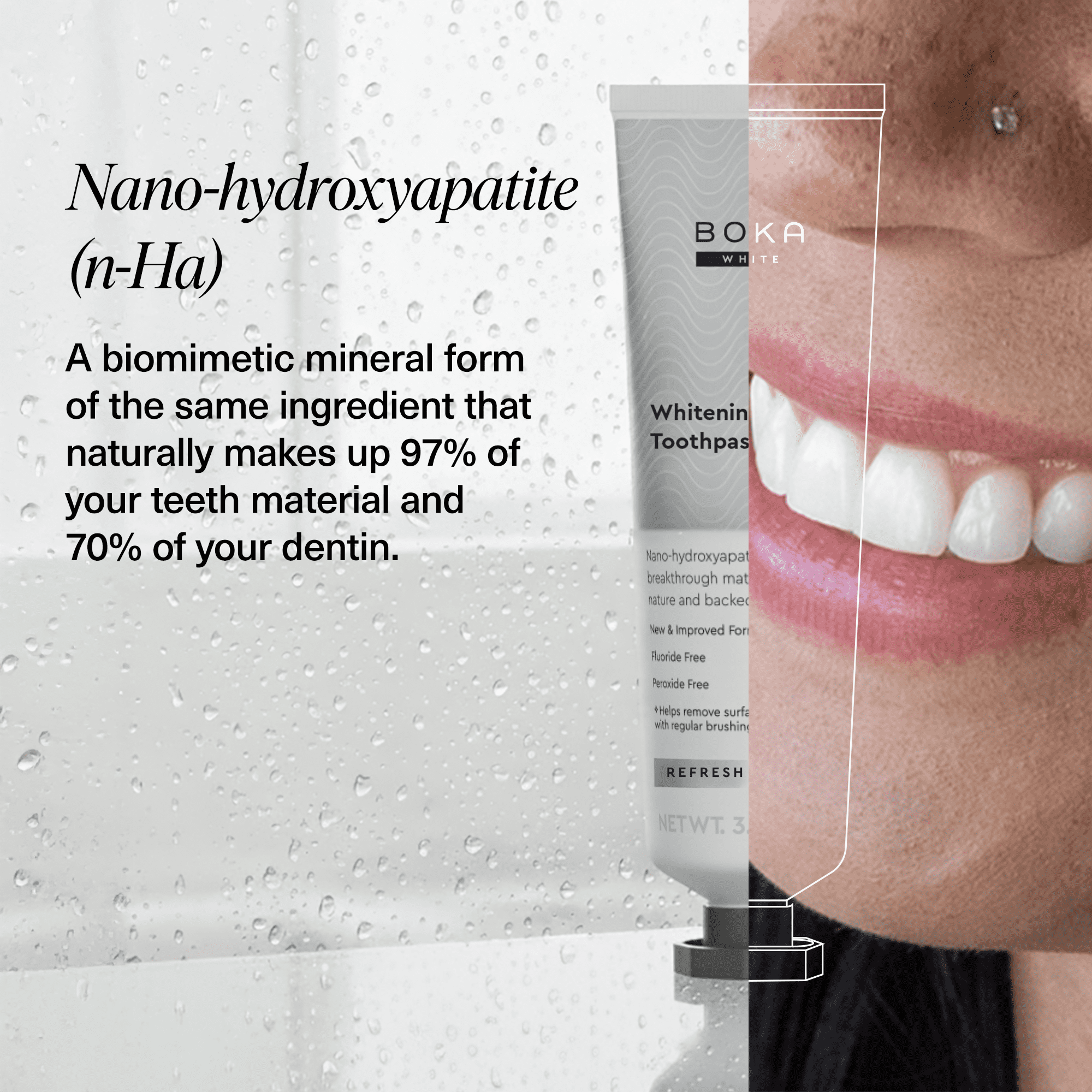 Boka Fluoride Free Toothpaste, Nano Hydroxyapatite Toothpaste, Appropriate for Sensitive Teeth - Whitening* Refresh Mint Flavor, 3.4 fl oz
