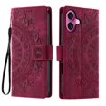 thumbnail image 2 of Flip Case for iPhone 16 Plus , Totem Embossed Flowers Premium PU Leather Wallet Folio Cover with Card Holder Kickstand Compatible with iPhone 16 Plus - Red, 2 of 12
