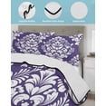 thumbnail image 4 of Quilts King Size Bedding Set, Purple Boho Lightweight Quilted Comforter, Vintage Classic Bohemia Flower Textured Soft Reversible Bedspread Coverlet with Pillow Covers for All Season, 96" x 106", 4 of 7