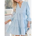 thumbnail image 2 of Women's Striped Tiered Flounce Sleeve Shirt Dress Ruffled Smocked Design 95% Polyester 5% Spandex Machine Wash Cold, 2 of 9