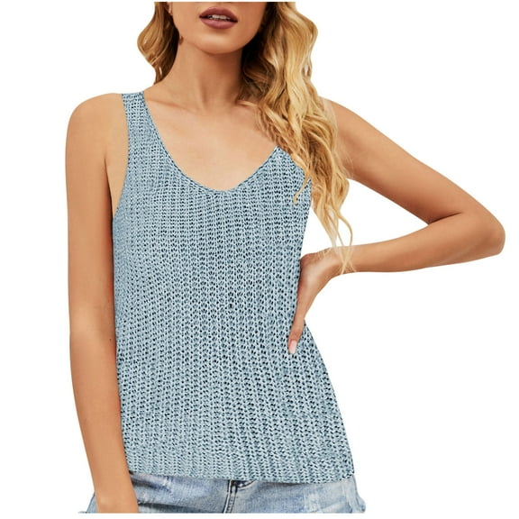 Mittory Womens Summer Sleeveless V Neck Sweater Vest Fall Knitted Loose Cami Tank Tops