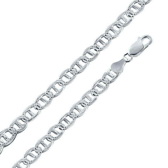 925 Sterling Silver Flat Marina 140 Diamond-Cut Pave 6.2mm Chain Made in Italy 24" Jewelry Female