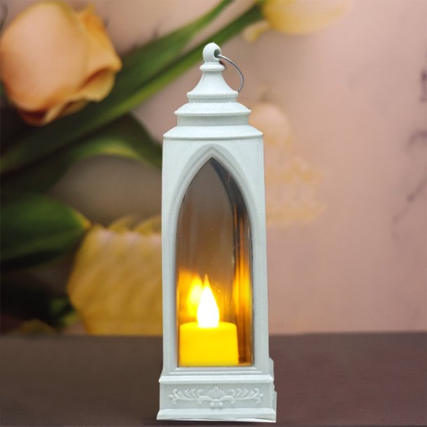 Luz ambiental de vela electrónica, estilo mini lámpara de aceite, decoración navideña, plástico negro, 18,5x6x6cm, alimentado por pila, LED parpadeante sin llama, lazo para colgar, control de botón