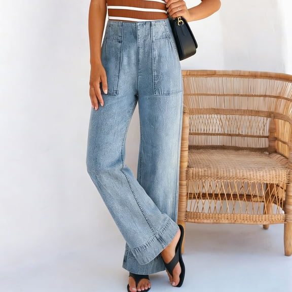 Xdegoge Cargo Jeans for Women High Waisted Wide Leg Loose Fit Vintage Stretchy Denim Pants with Pockets Casual Outdoor Streetwear Everyday Trousers