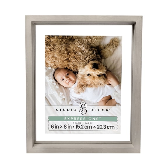 Studio Decor Picture Frame, Simple Floating Glass Display, Gray, 6" x 8", 1-Pack