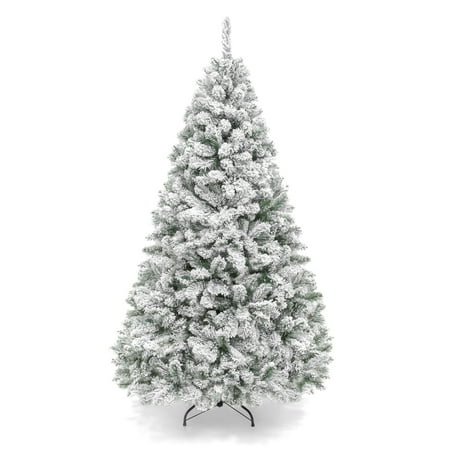 Christmas Trees Best Choice Products 6ft Snow Flocked Hinged Artificial Christmas Pine Tree Holiday Decor with Metal Stand, Green ()