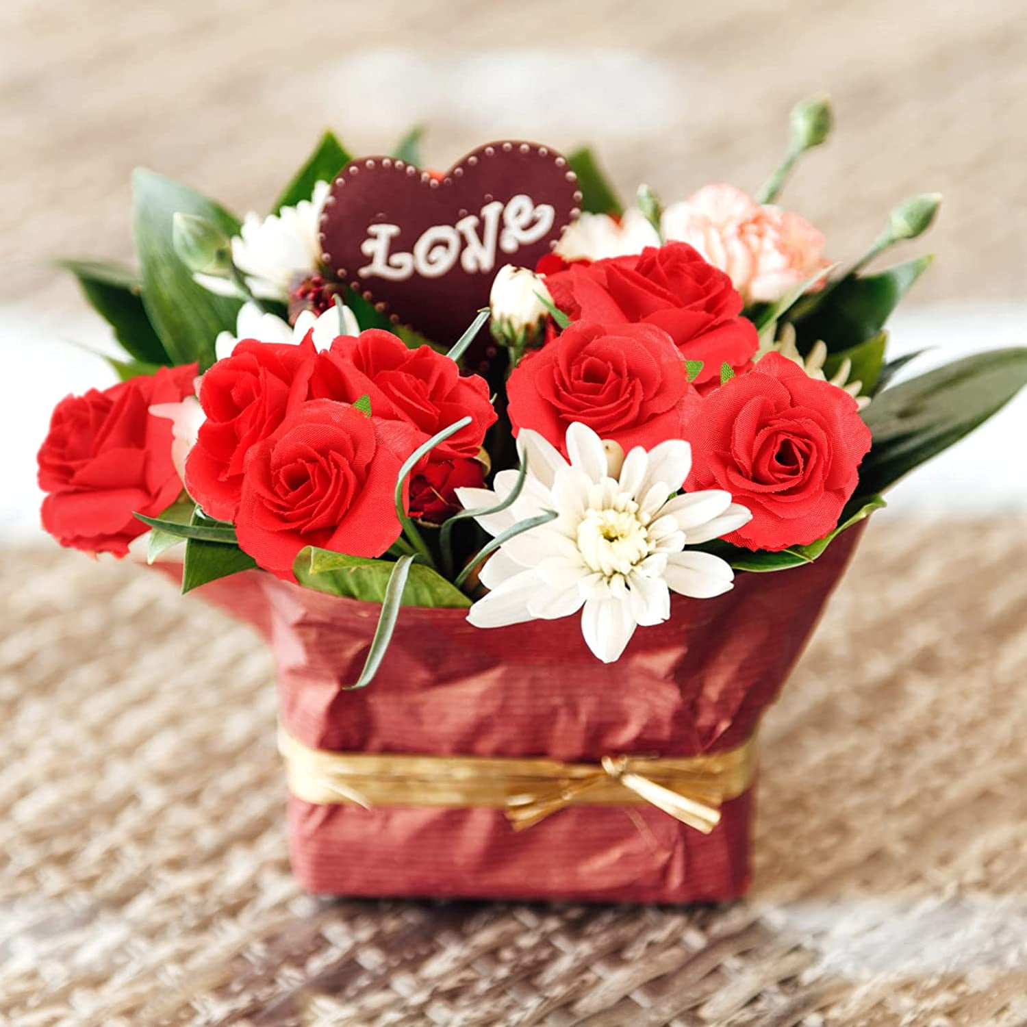 Naler 50 Pcs Red Stemless Fake Silk Roses,1.6" Artificial Flowers Heads Bulk for Valentine's Day Wedding Party Bouquets Decorations
