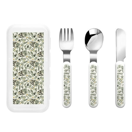 

Zeuib Skull with Cash Print 3 Pieces Children Fork Spoon Knife Set with Travel Case for Lunch Box Stainless Steel Kids Silverware Flatware Set Kids Utensil Set for School (Fork Spoon Knife)