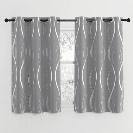 NICETOWN Silver Grey Blackout Window Curtains for Bedroom Living Room Modern Print Drapes Privacy Protection Window Treatment Sets Grommet Top 42x48 inches 2 Panels
