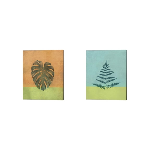 Great Art Now Orange Leaf & Aqua Fern by JMB Designs 2 Piece Canvas Art Set Each 12"W x 15"H