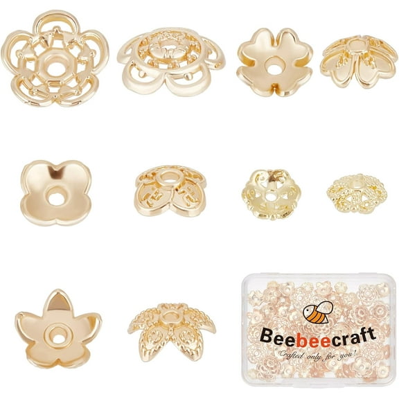 1 Box 100Pcs 5 Style Flower Bead Caps 14K Gold Plated Brass&Alloy Spacer Bead Caps Flower Bead End Cap Jewelry Making