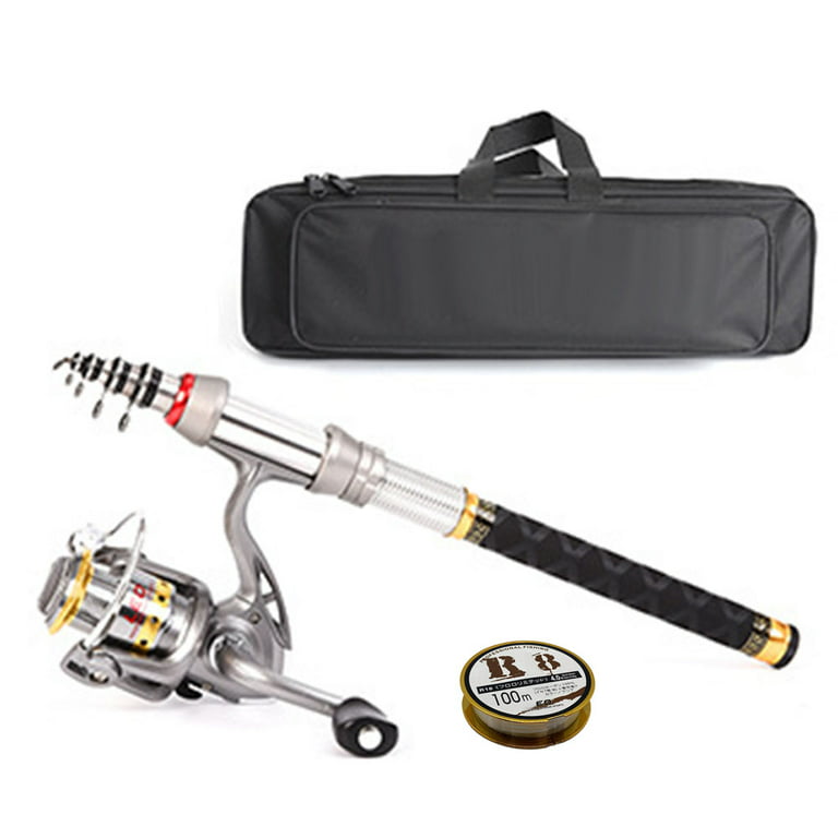 Tianlaimei Telescopic Fishing Rod Carbon Fiber Sea Saltwater Spinning Pole Reel Combo Full Kit with 100m Line & Bag, Size: 2.1M/6.9ft, Black