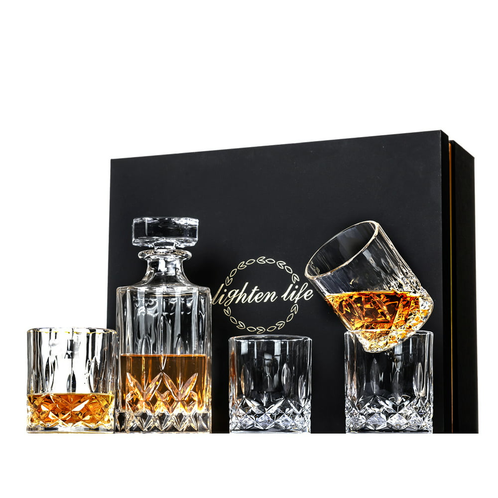 Lighten Life Crystal Whiskey Decanter Glass Set, with