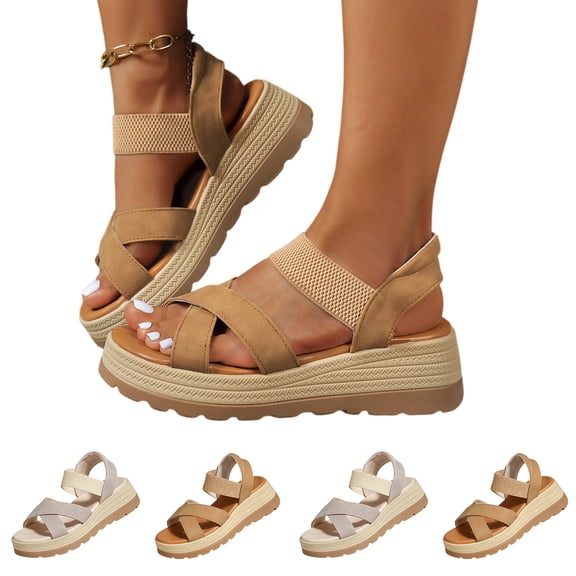 LTTVQM Womens Walking Sandals Arch Support Orthotic Platform Open-Toe Cross Strap Comfortable Sandals Ankle Strap Slip on Vacation Sport Sandals for Summer Beach Athletic Brown 36(US-5.5)
