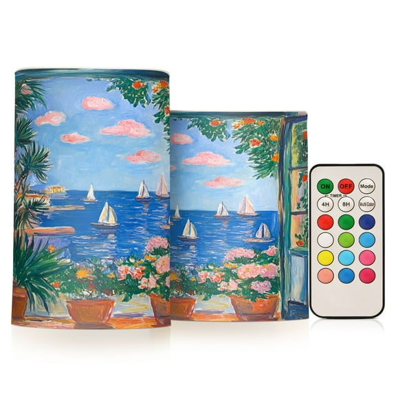Yayeee Flameless Candles with Remote Flickering Battery Operated Multi Color Changing, Sea Window