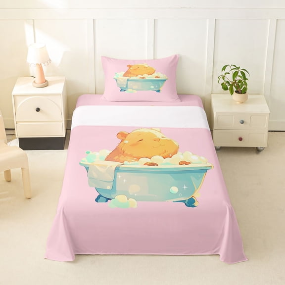 Erosebridal Rodent Animal Capybara Twin Sheet Sets,Cartoon Cute Animal Bedding For Girls Kids 3 Pieces