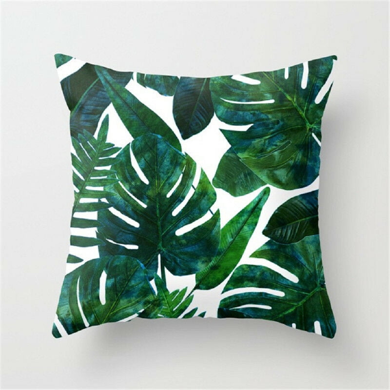 Green Leaf Plant Pillow Case Sofa Waist Throw Cushion Cover Polyester Home Decor 