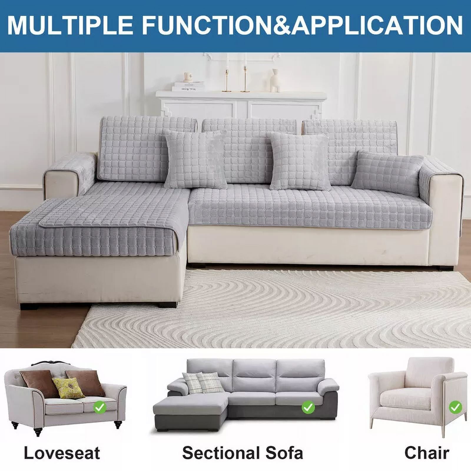 CJC Anti-Slip Sofa Slipcover Sectional Couch Pad for Kids Pets Soft Protection Velvet Sofa Covers for 3 Cushion Couch Loveseat Recliner L Shaped (1 Pcs)