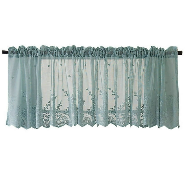 Curtain Window Curtain Short Kitchen Valance Drape Polyester Lace Flower Pattern Balcony Curtain for Home Beige