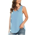 thumbnail image 2 of Jjayotai No Boundaries Tops, Women's Summer Sleeveless Chiffon Blouse, Business Casual Flowy Top for Women, Womens V Neck Tank Tops, Solid Color Tunic Tops Sky Blue~M, 2 of 8