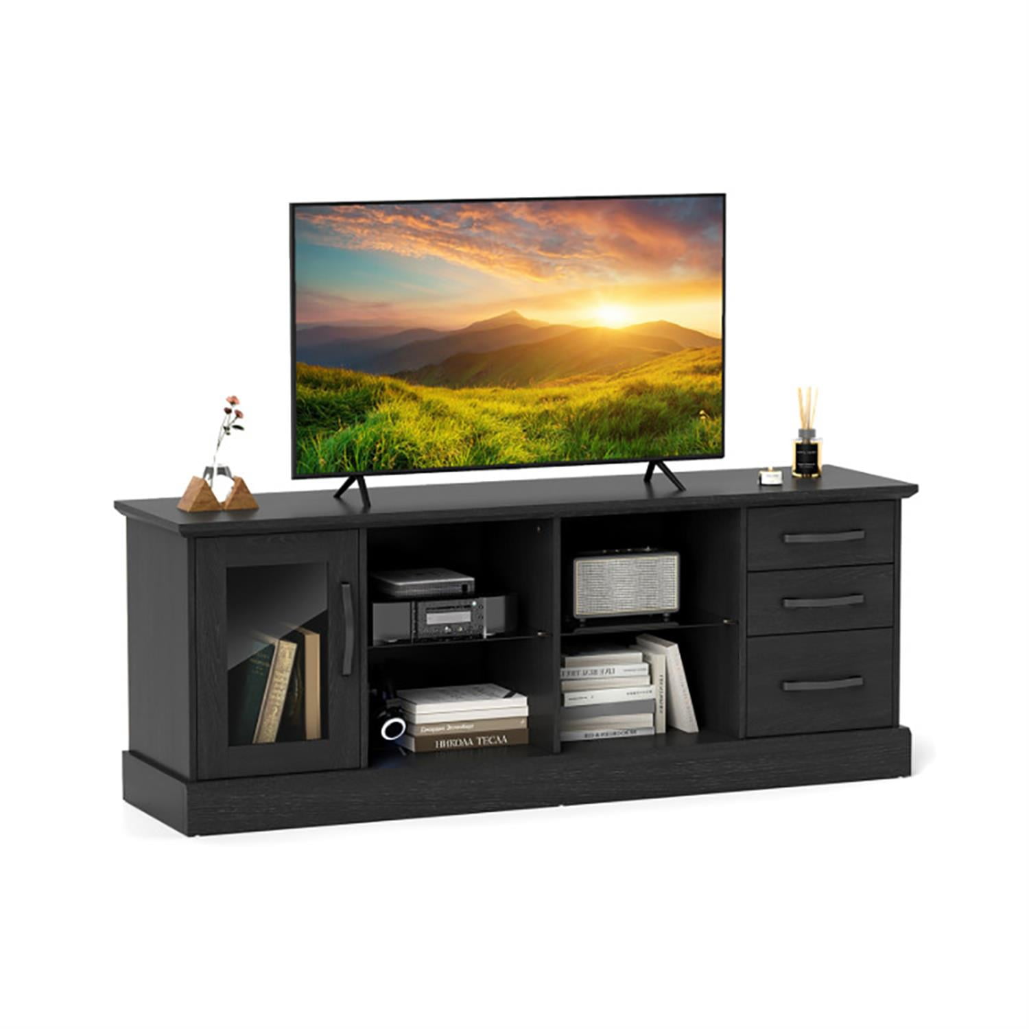 Demi Bonn TV Stand for 65" TVs, Entertainment Center with 3 Drawers and 2 Glass Shelves, Modern Media TV Console Table for Living Room Bedroom, Black