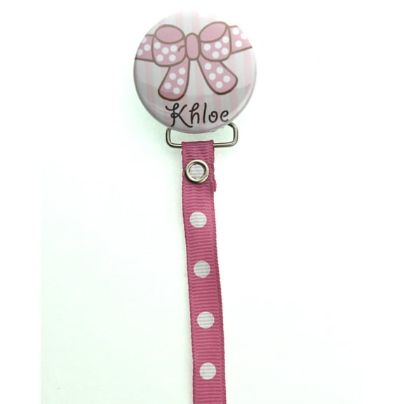 Personalized Name Pink Bow Pacifier Clip