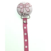 Personalized Name Pink Bow Pacifier Clip
