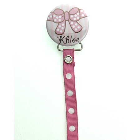 Personalized Name Pink Bow Pacifier Clip