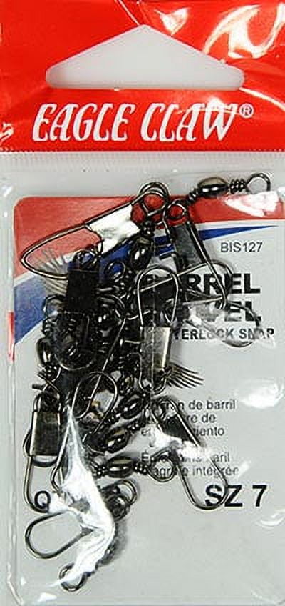 (4 pack) Eagle Claw Fishing, BIS127 Barrel Swivel with Interlock Snap, Size 7